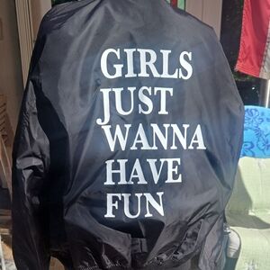 Black Bomber Jacket with Fun Slogan